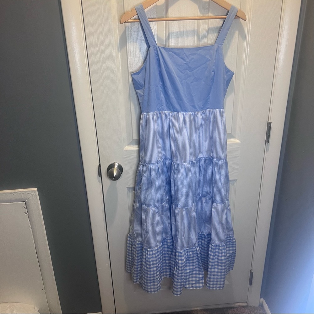 English Factory Light Blue Tiered Gingham Midi Dress - Picture 4 of 10
